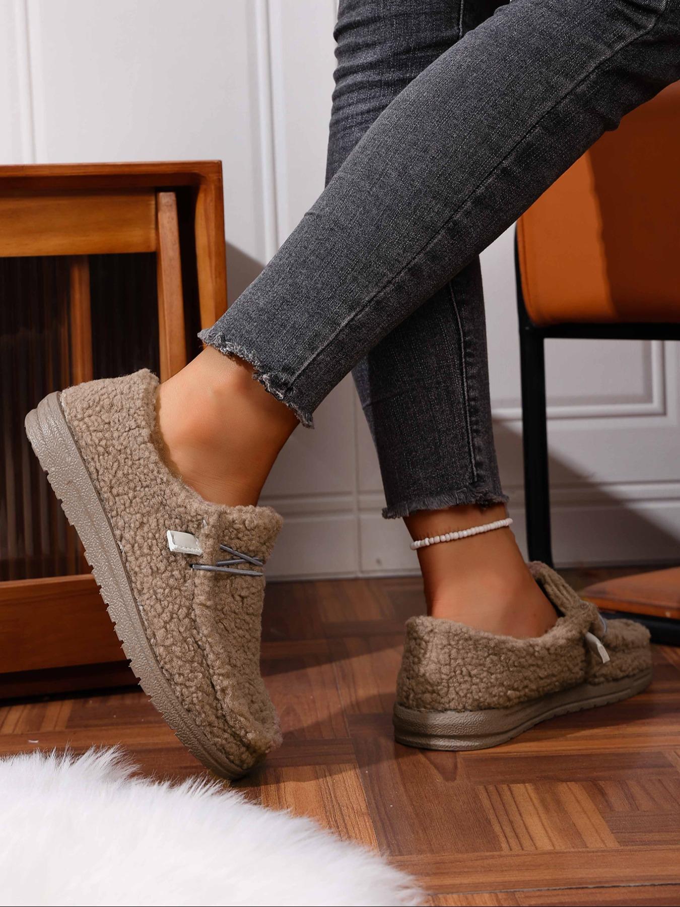 Women's Fashion Cotton Shoes, Casual Slip On, New Style Slip-On Plush Slippers, Fleece Lined Single Shoe, Suitable for Daily Wear & Home Use