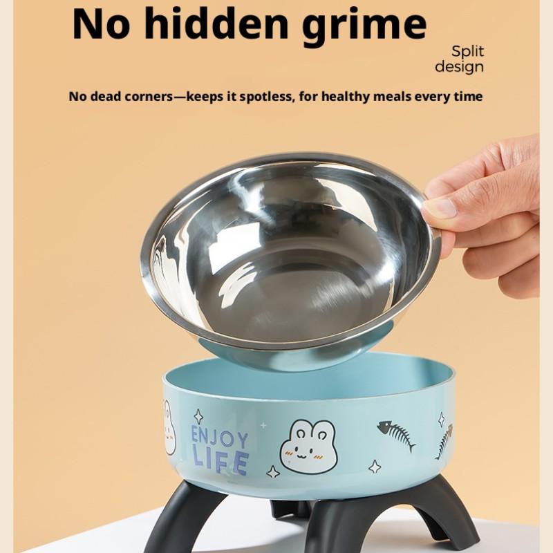 Cat High-Heeled Bowl Neck Protection, Pet Stainless Steel Bowl, Anti-Slip Non-Tip Dog Bowl, Durable Feeding Dish for Pets