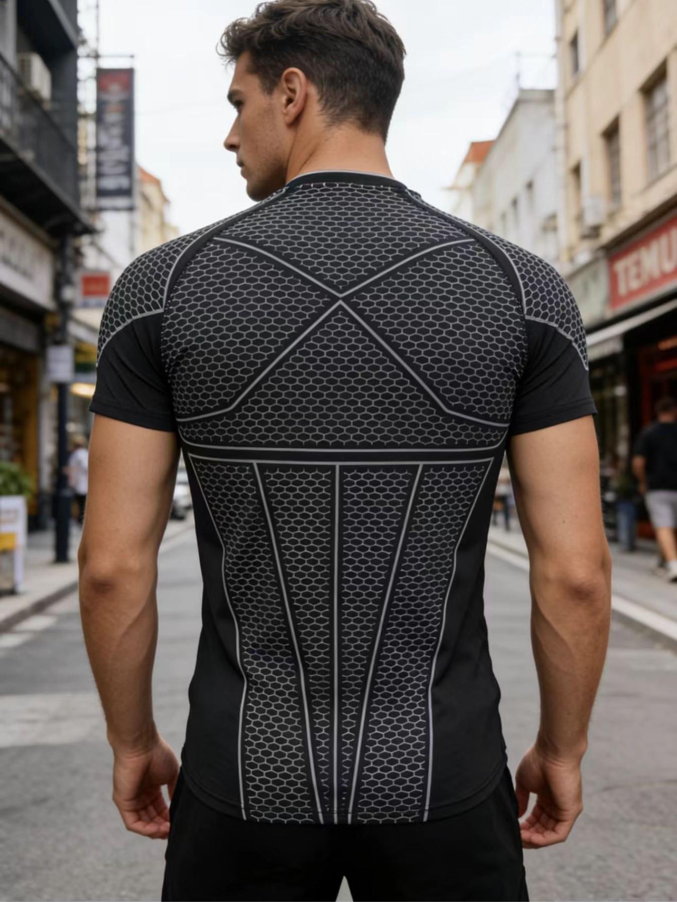 Men's Batman Compression Sports Shirt, Short Sleeve Workout Top, Quick-Dry Moisture-Wicking, Breathable, Ideal for Fitness Training