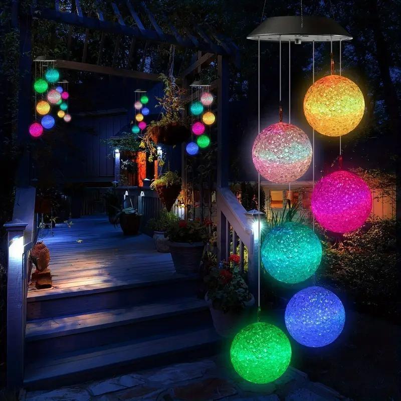 Outdoor Solar Hanging Decorative Garden Lights, Modern outdoor lighting, 6 LED Bround Ball Design Lights, Smart Light Sense, Color Changing Lights for: Patio, Party, Yard, Home Decorations, Valentine's Day Gift, Patio Lighting