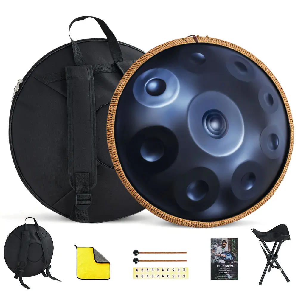 18-Inch 9-Note D Minor Kurd 432Hz Stainless Steel Handpan Drum Set, Triple-Topped Steel Tongue, Hand-Tuned Sound Healing Instrument for Adults Yoga Meditation, Complete Accessories, Christmas Gift for Beginners