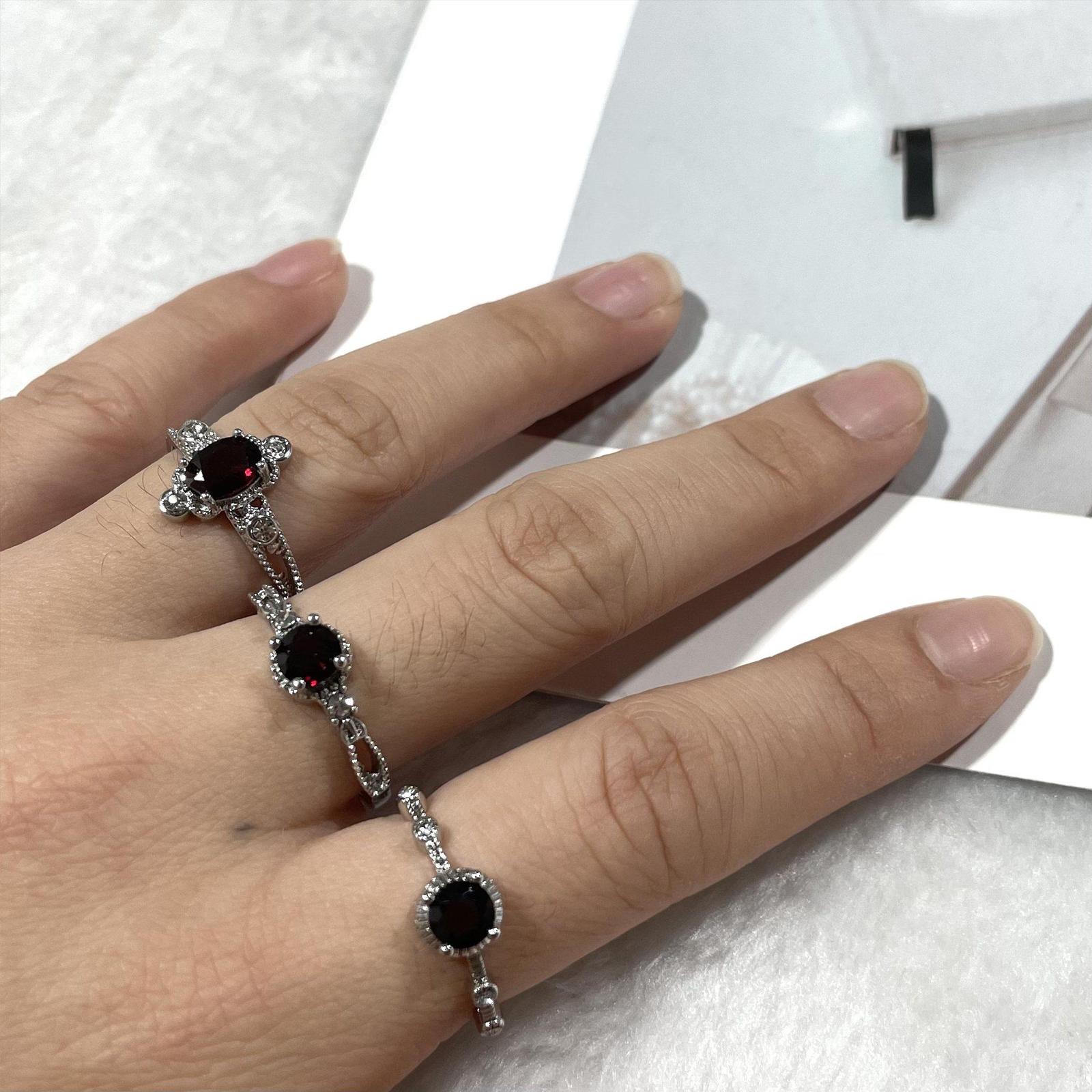 6 Counts Adjustable Garnet Rings Set For Women and Girls Handmade Rings Natural Gemstone For Christmas Ring Promise Ring Stackable Fashion Ring