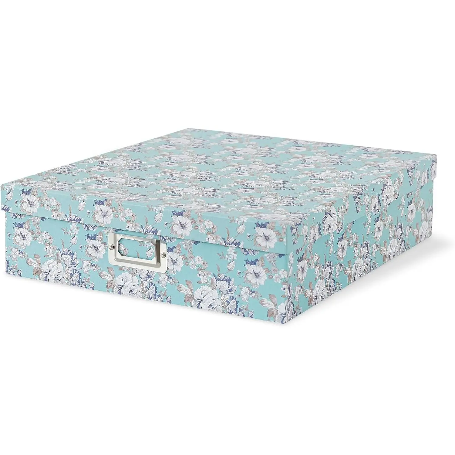 Soul & Lane - Floral Photo Storage Box, 14.8x13x3.7 In, Blue Cottage| Large Scrapbook Keepsake Memory Organizer with Lid, Decorative Cardboard Storage for Photos, Letters, Albums and Papers