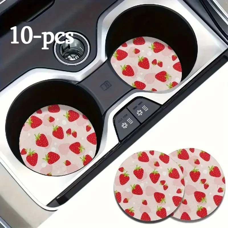 Leather Car Cup Holder Coaster, trending personalized auto interior gadget, custom‑logo printed vehicle storage pad, universal size fits most car cup slots, shock‑absorbent spill‑proof durable mat, for daily driving, keep automotive cup holder clean & tid