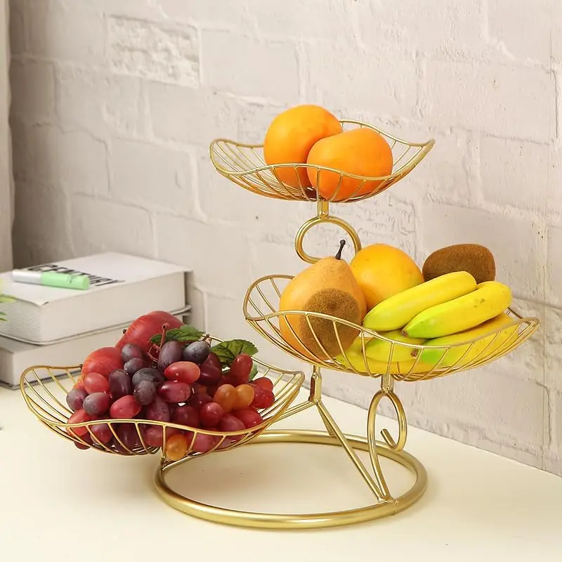 LANDTOM® Metal 3-Tier Fruit Basket Holder Decorative Fruit Bowl Stand, Gold (Type A)