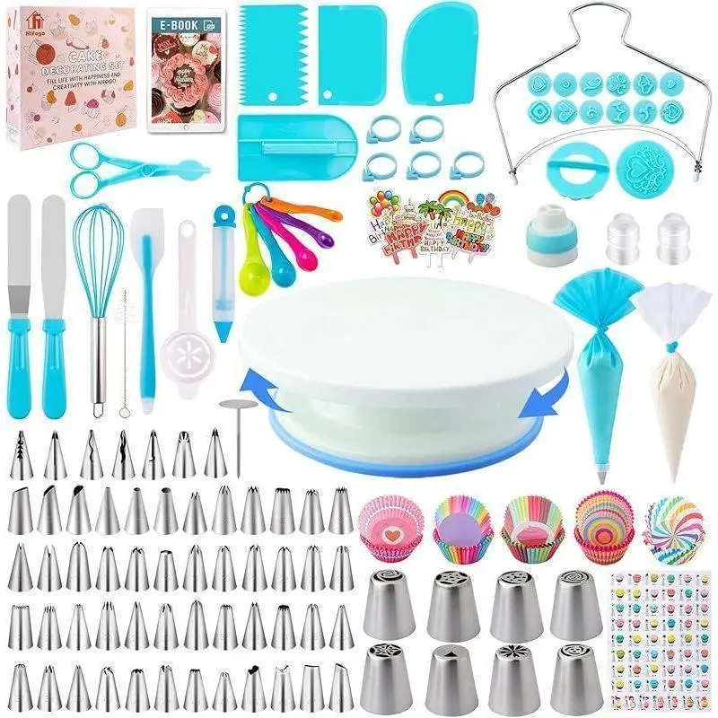 Ultimate 356-Piece Baking & Cake Decorating Set for Beginners | Food-Grade Tools with Turntable, Icing Tips, Spatula, Scraper & Fondant Molds