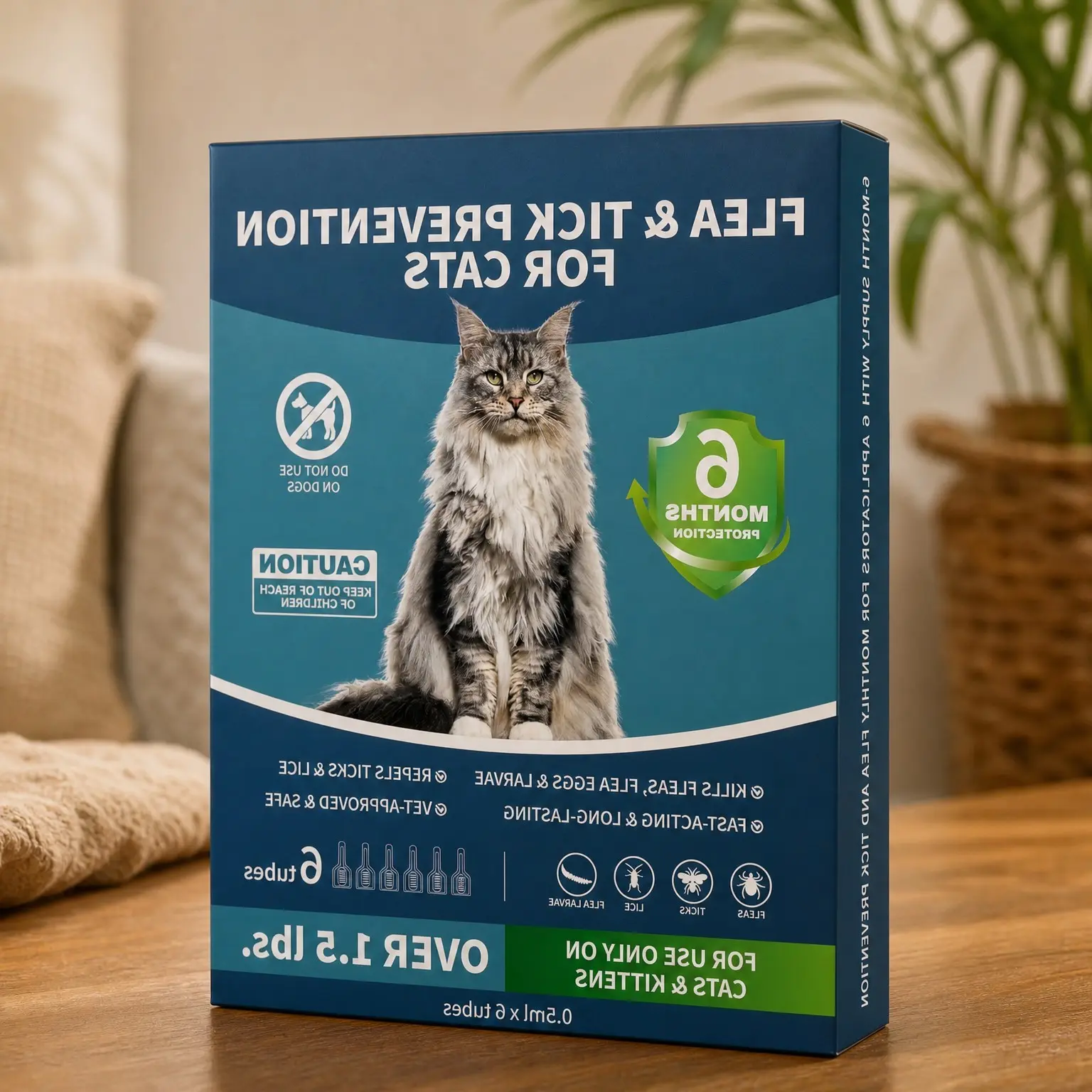 Cat Flea Treatment & Tick Prevention for Cats, 6 Doses | Topical Flea Control Drops with 6-Month Protection, Waterproof After 24 Hours, for Cats and Kittens Over 8 WeeksGift