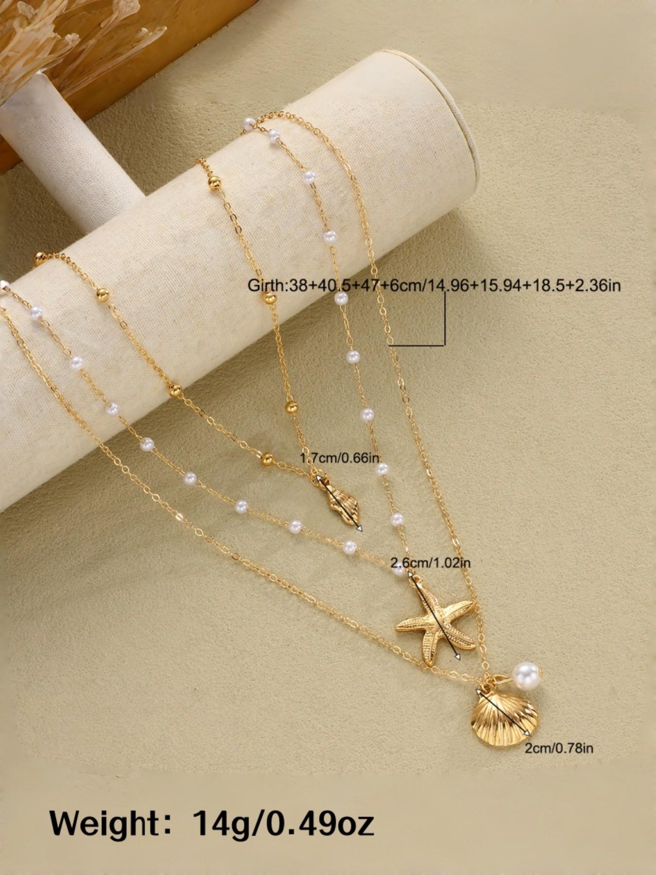 3-Piece Women's Fashion Pendant Necklace Set, Luxurious Boho Style, Pearl Star Design, Perfect for Daily Wear, Parties, Gifts