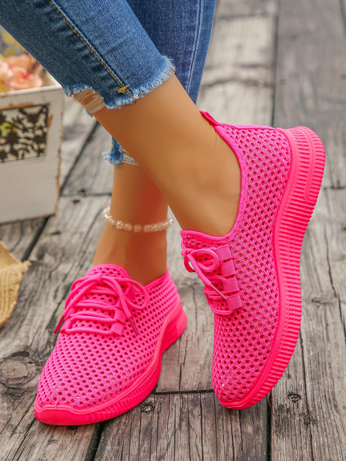 Women's Breathable Mesh Sneakers, Casual Sport Shoes with Lacing Design, Thick Sole Shock Absorption, Ideal for Spring Summer Daily Use