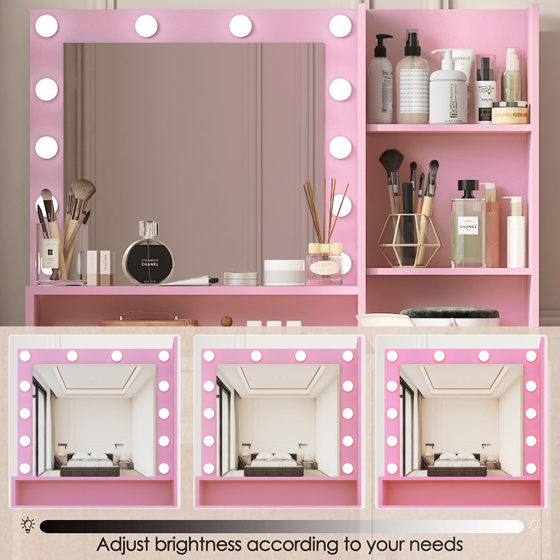 Bellemave 35.4" W Makeup Vanity Desk with Mirror, Large Drawer, Three Level Storage Dresser (53.9"HX35.4"WX15.7"D) - Organizing Bellemave 35.4" W Makeup Vanity Desk with Mirror, Large Drawer, Three Level Storage Dresser (53.9"HX35.4"WX15.7"D) - Organizing