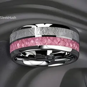 SleekHush Women's 304L Stainless Steel-Titanium Steel Ring, Blush Pink Rose Mock & Meteor Inlay, Non-Tarnish Stackable Titanium Wedding Band, Elegant Romantic Durable Jewelry, Ideal Love Gift for Weddings, Indoor Recreation, Non Tarnish Jewelry