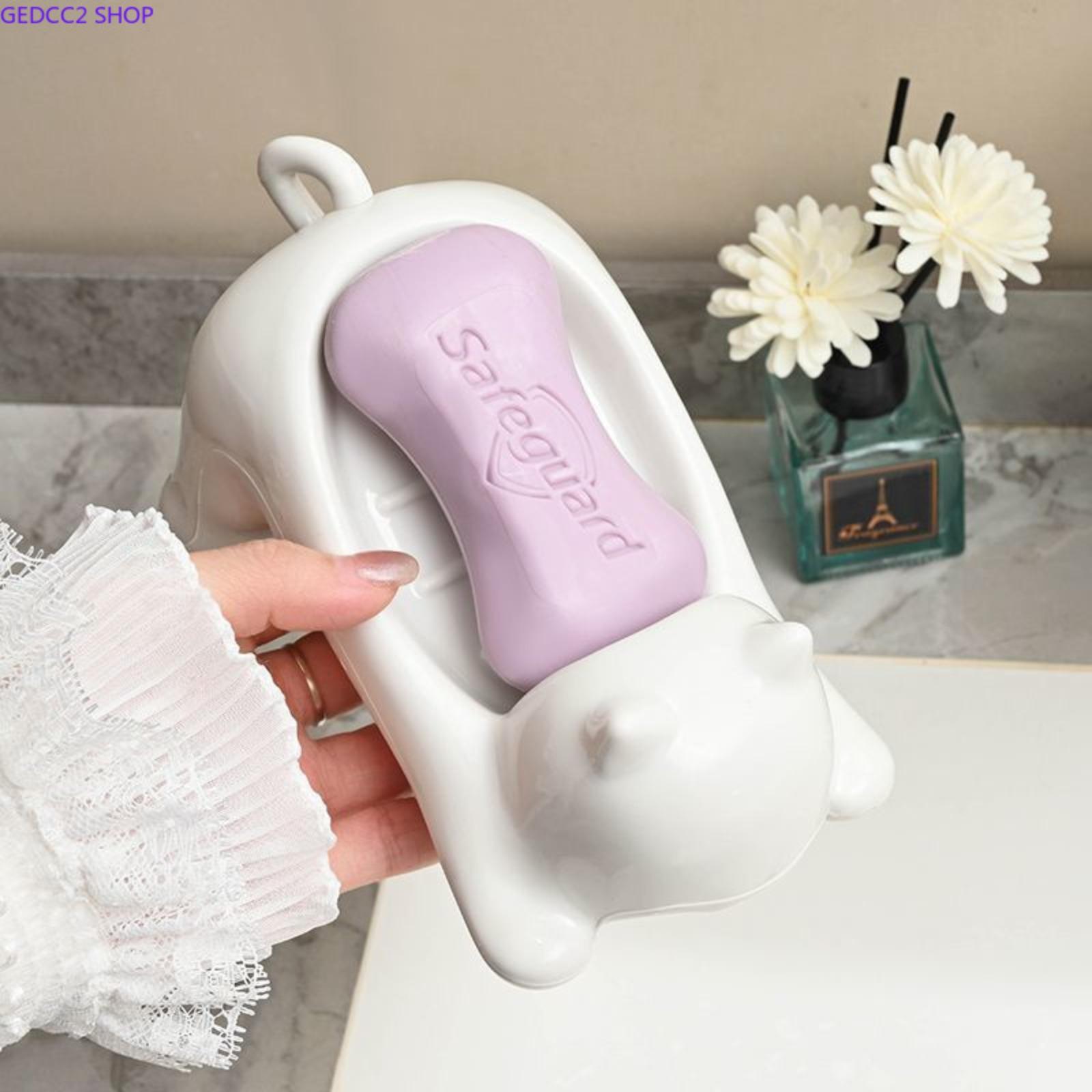 Cute Animal Shape Cat Soap Bar Holder with Drain Tray, Bathroom Accessory Counter Top Sink Storage for Camping & Hiking Hammock Setup, Cat Lover Gift Idea