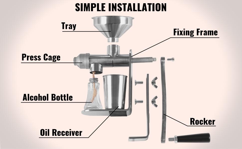 VEVOR Manual Oil Press Machine, Stainless Steel Oil Extractor Machine, Detachable Oil Presser for Effortless Cleaning, Household Oil Expeller for Pressing Peanuts, Sesame Seeds, Rapeseed, Tea Seeds