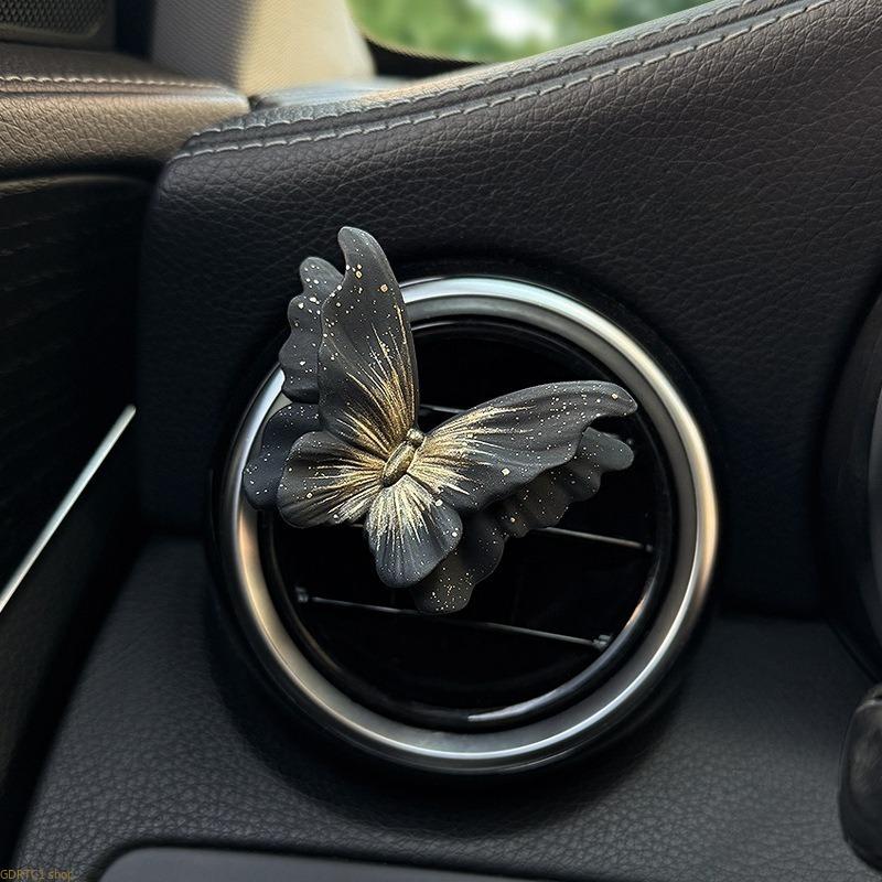 Luxury Car Vent Diffuser, Clip-on Mineral Stone Air Freshener with Camellia & Butterfly, Fragrant Ornament for Odor Control, Fragrance, Porous