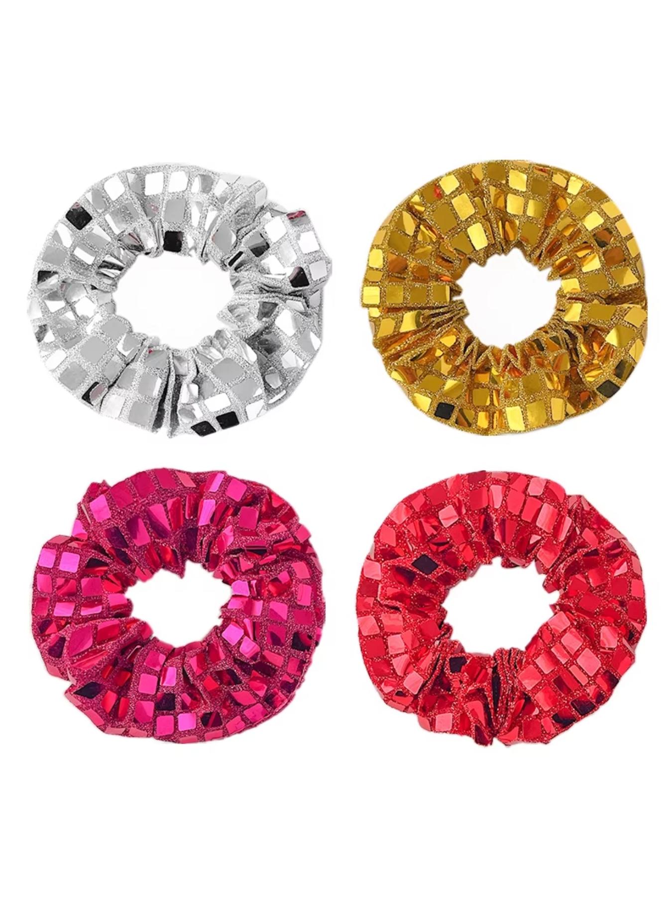 New Mirror Square Rhinestone Hair Ties for Women, High Elasticity Ponytail Holders, Casual All Seasons Hair Accessories, Pack of 5