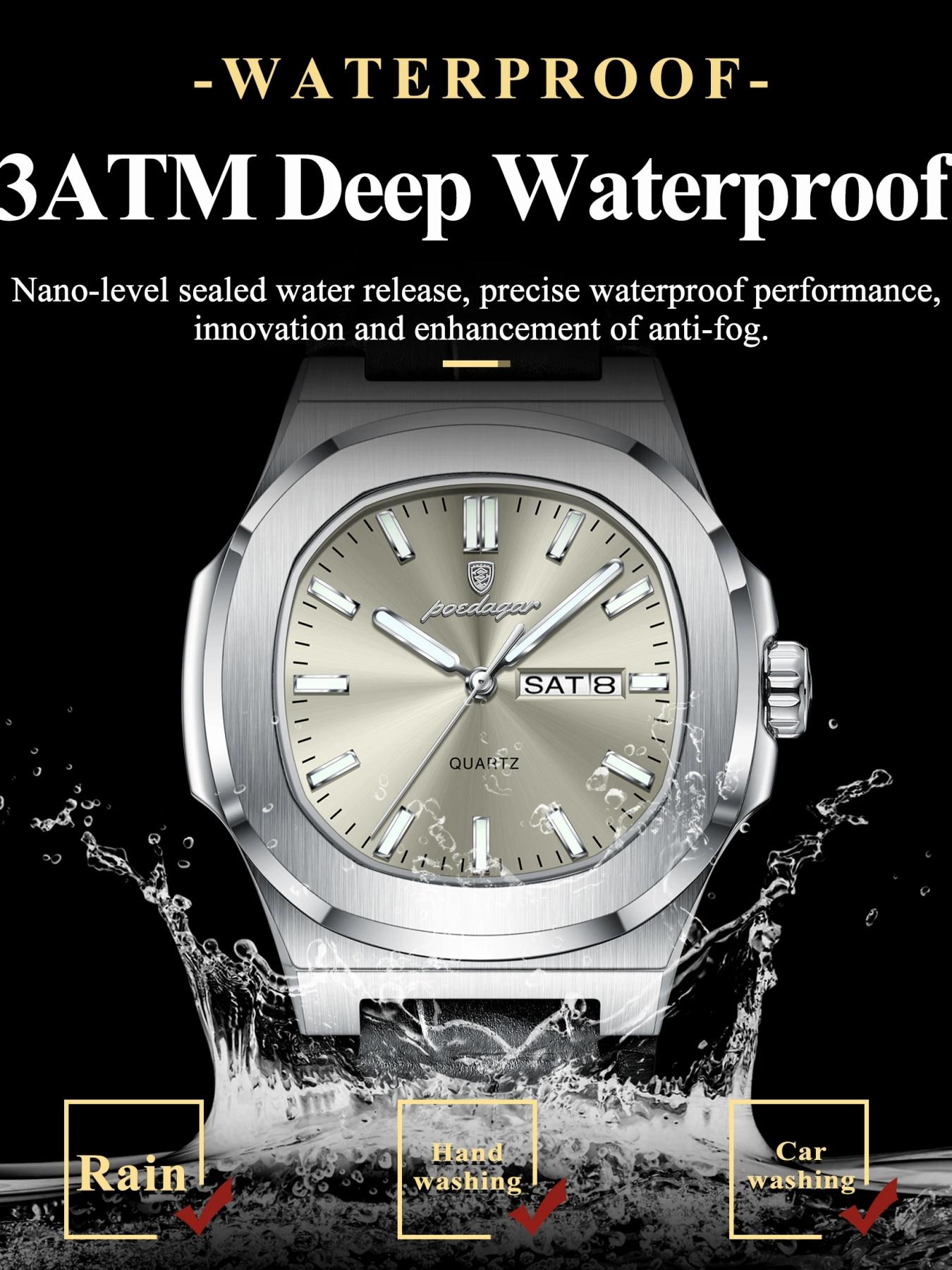 Men's Waterproof Design Quartz Wristwatch with Date and Day Display, Casual Analog Watch with PU Leather Band, Perfect Gift for Him, Sporty Style Timepiece Men's Waterproof Design Quartz Wristwatch with Date and Day Display, Casual Analog Watch with PU Leather Band, Perfect Gift for Him, Sporty Style Timepiece
