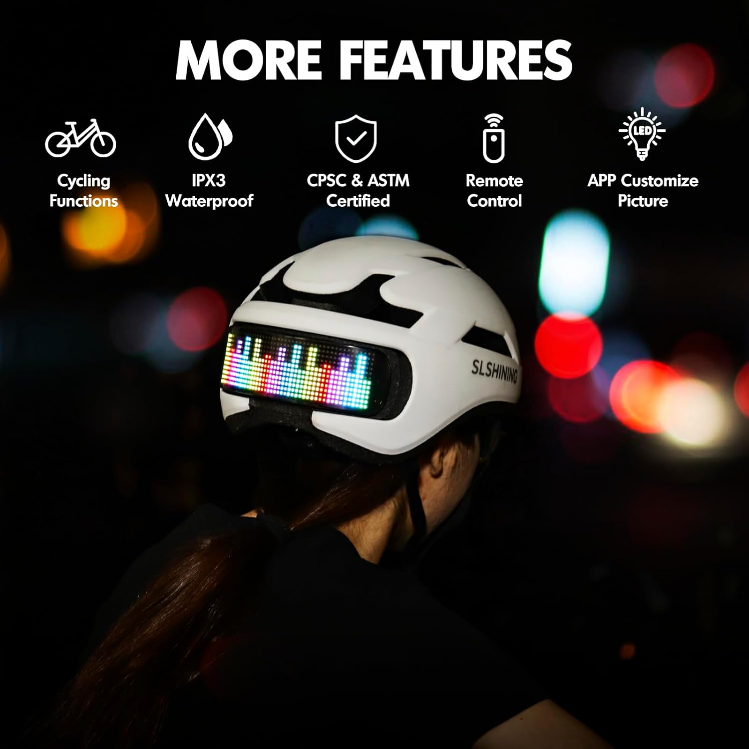 【Summer Vibes】SLSHINING Bike Helmet-Remotely controlled LED Smart Cycling Helmet-All Season Ventilated & Thermal Protection-CPSC Certified Protection 【Summer Vibes】SLSHINING Bike Helmet-Remotely controlled LED Smart Cycling Helmet-All Season Ventilated & Thermal Protection-CPSC Certified Protection