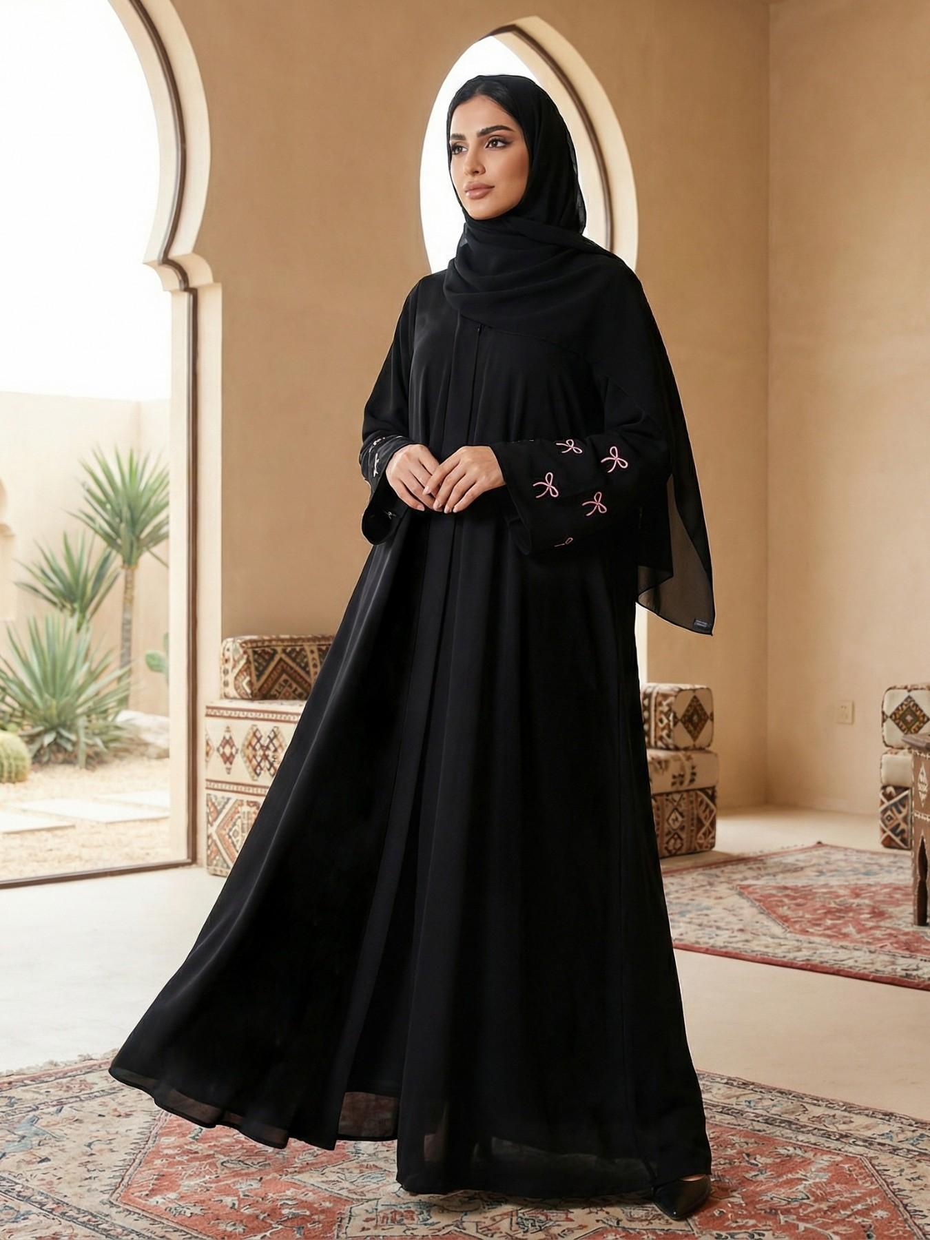 Hafizah Butterfly Knot Embroidered Long Cardigan Scarf Set, Loose-Fitting Outerwear for All Seasons, Casual Women's Fashion