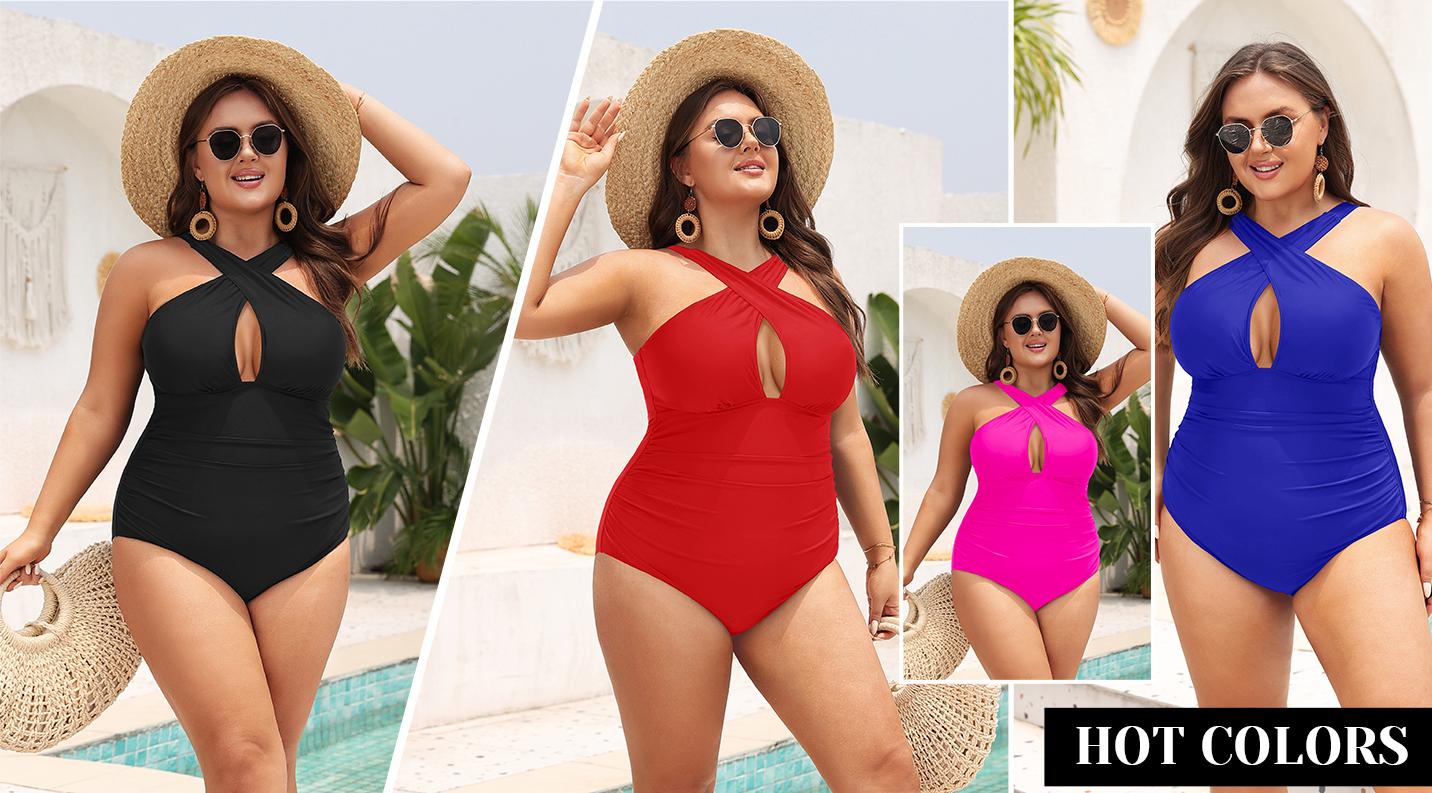Daci Womens Front Cross Plus Size One Piece Swimsuits Tummy Control Keyhole Bathing Suits Swimwear