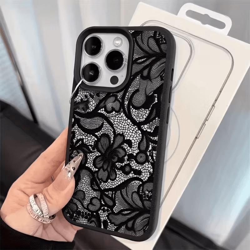 Innovative Lace Edge Phone Case, Lychee Texture Full Coverage Soft Shell, Compatible with Apple Models 11-17 Pro/pro Max