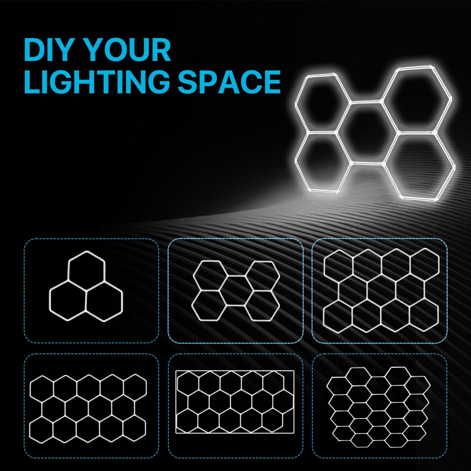HYPERLITE DIY Hexagonal Ceiling Light, Honeycomb Ceiling Light,Ultra Bright 3960 Lumens-54780 Lumens Honeycomb Lights,（Dimmable） Hexagonal Garage Lights for Shops Supermarkets Shopping Malls Car Shows Basements Gymnasiums, SpringGlowUp