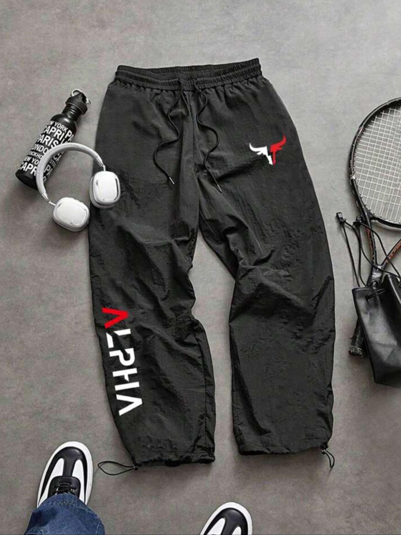 Men's Fashion Printed Casual Sports Pants, Adjustable Elastic Waistband, Lightweight Nylon Fabric, Perfect Gift for Husband Son Boyfriend, Casual Sport Trousers