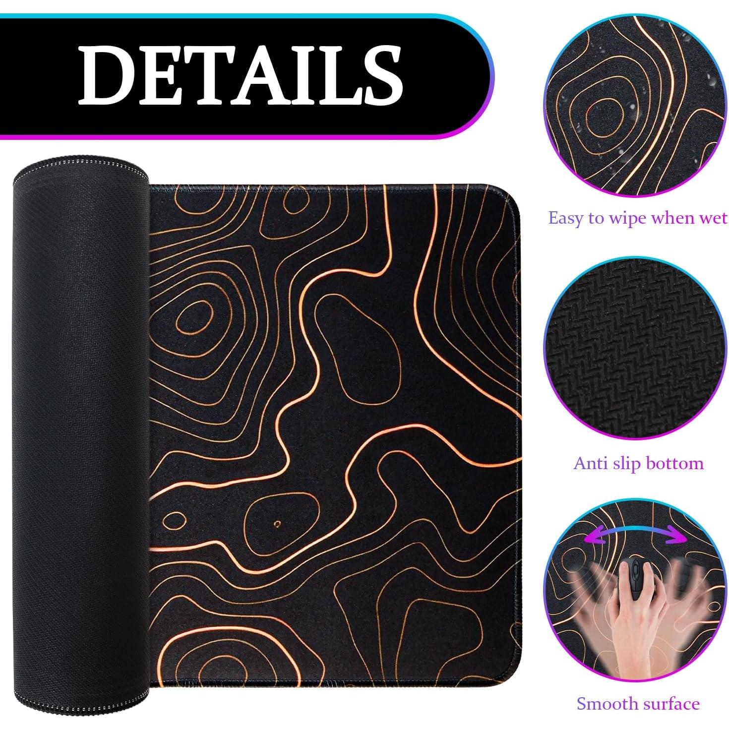 Pad Gaming Mousepad, 31.5 x 11.8in Large Desk Mat Keyboard Pads Extend Long XL  Mat with Non-Slip Base Desk Accessories for  Office Keyboard  (Black Topographic Orange)