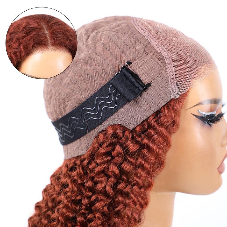 MORE FACE Wear and Go Glueless Wig #33 Reddish Brown Kinky Curly Wig Human Hair Pre Plucked Pre Cut 6*4 Transparent Lace Closure Wigs Natural Hairline