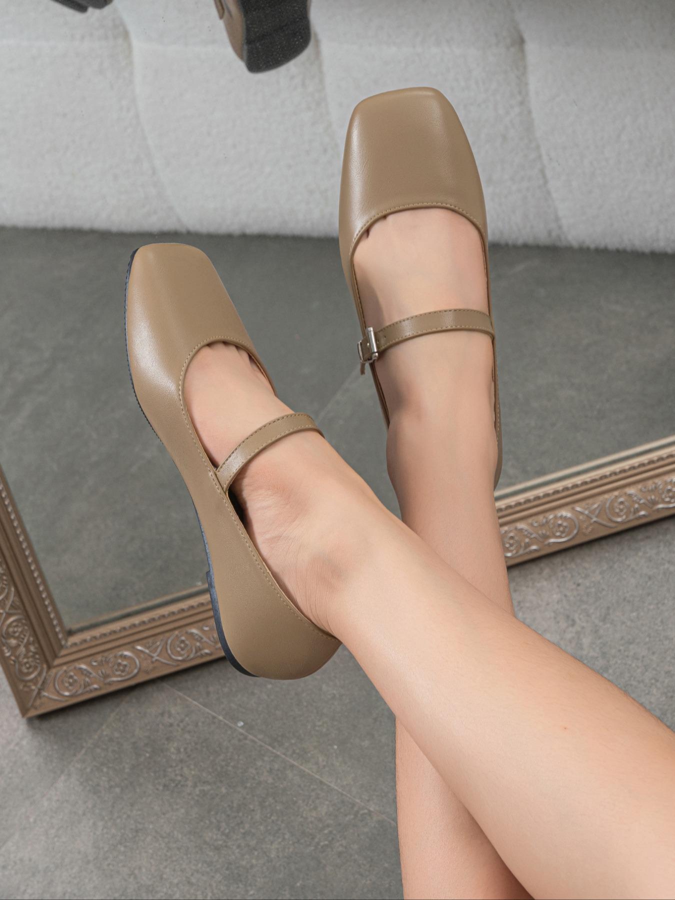 Women's French Flat Mary Jane Shoes, Fall New Square Toe One Strap Soft Sole Comfortable Commuter Low Heel Women's Shoes