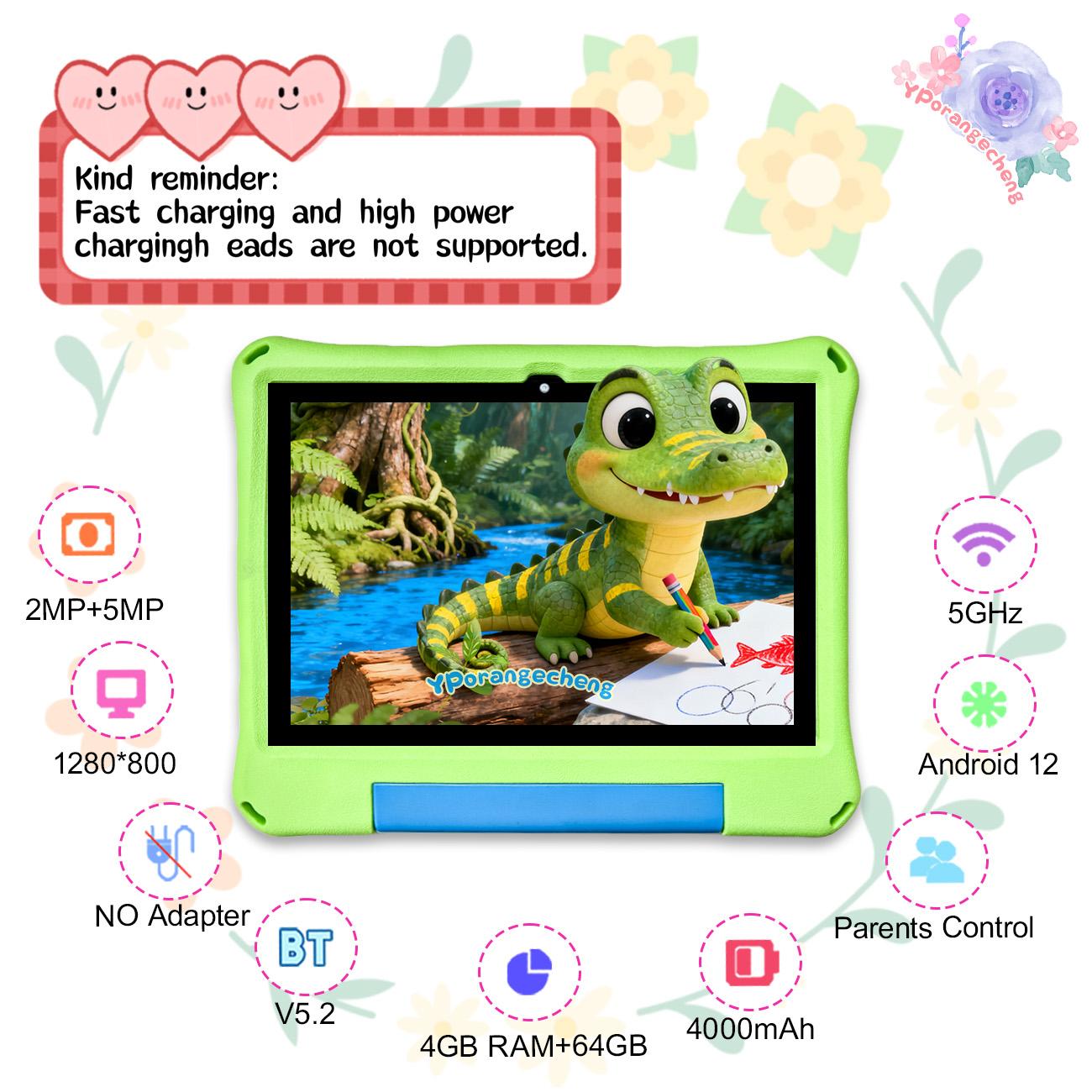 10.1-inch Touchscreen Android tablet, equipped with IWAWA education software, multiple smart applications, for home use, detachable case, portable and drop resistant, Christmas and Halloween gift, accompanying growth, no adapter, blue/pink/green