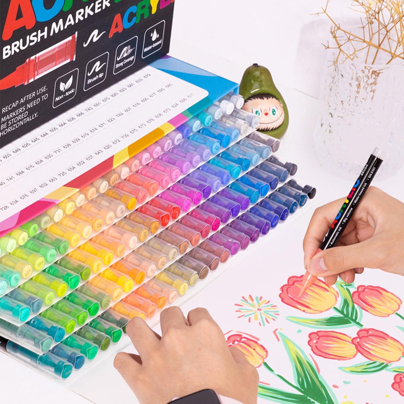 Direct Liquid Acrylic Paint Pens, 12-240 Colors, Soft Brush Tip, Water-Based Markers, for Fabric, Canvas, Rock, Glass, Wood, Paper