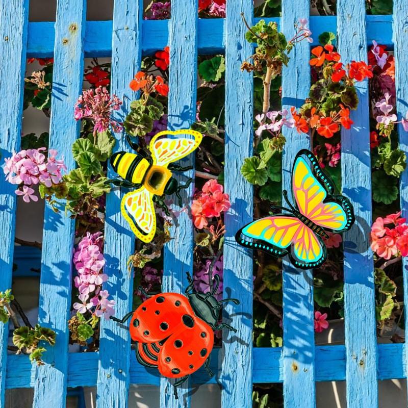 4-Pack 3D Iron Butterfly Wall Decor, Creative Painted Metal Art for Garden Outdoor Hanging, Unique Craftsmanship for Home Decoration