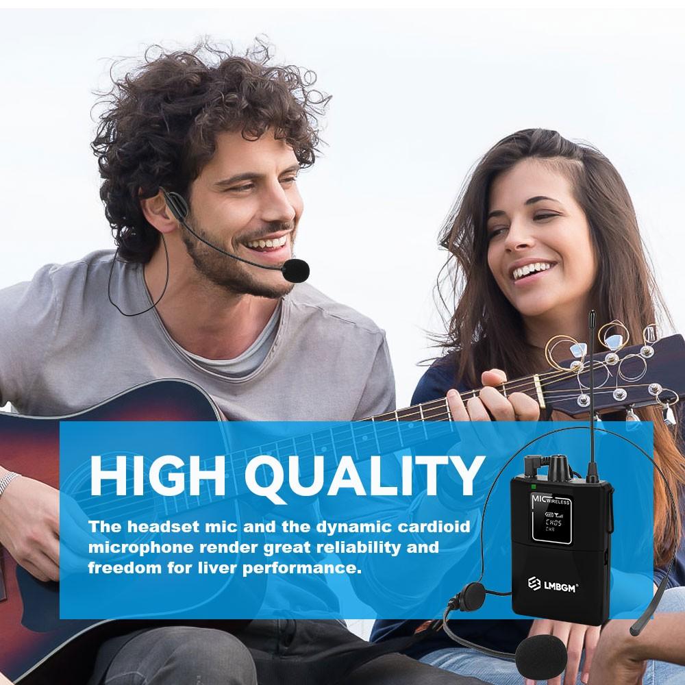 LMBGM W-2 Professional Wireless Microphone System USB Rechargeable Includes 1 Handhed Conference Settingsld Microphone and 1 Beltpack Transmitter (with 1 Headset Microphone) Ideal for Home Karaoke, Portable Outdoor Singing Performances, Stage Shows