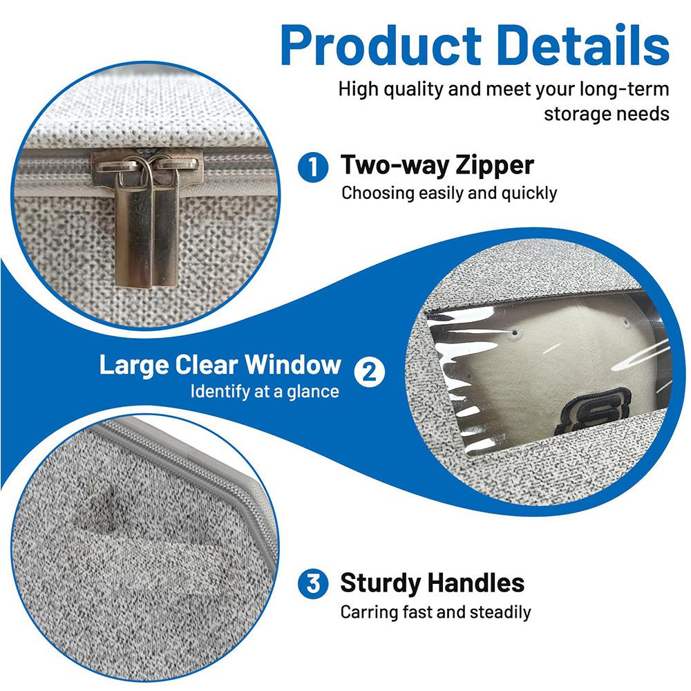 Multi-Purpose Hat Storage Box, Large Capacity Stackable Baseball Cap Organizer, Dustproof Fabric Zipper Case, Home Closet Classification