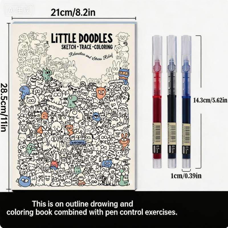 3-in-1 Activity Drawing Book + 12 Pack Quick Dry Pens | Sketch + Trace + Color on A4 Dense Doodle Pad | Kills Boredom Instantly