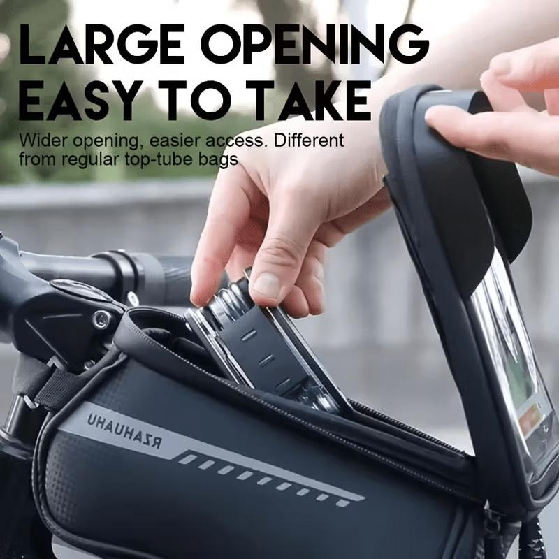 Mountain Bike Phone Holder, Waterproof PU Leather Bicycle Bag, Large Capacity Cycling Accessory, Touchscreen Compatible, Front Rack Mount, Bike Accessories