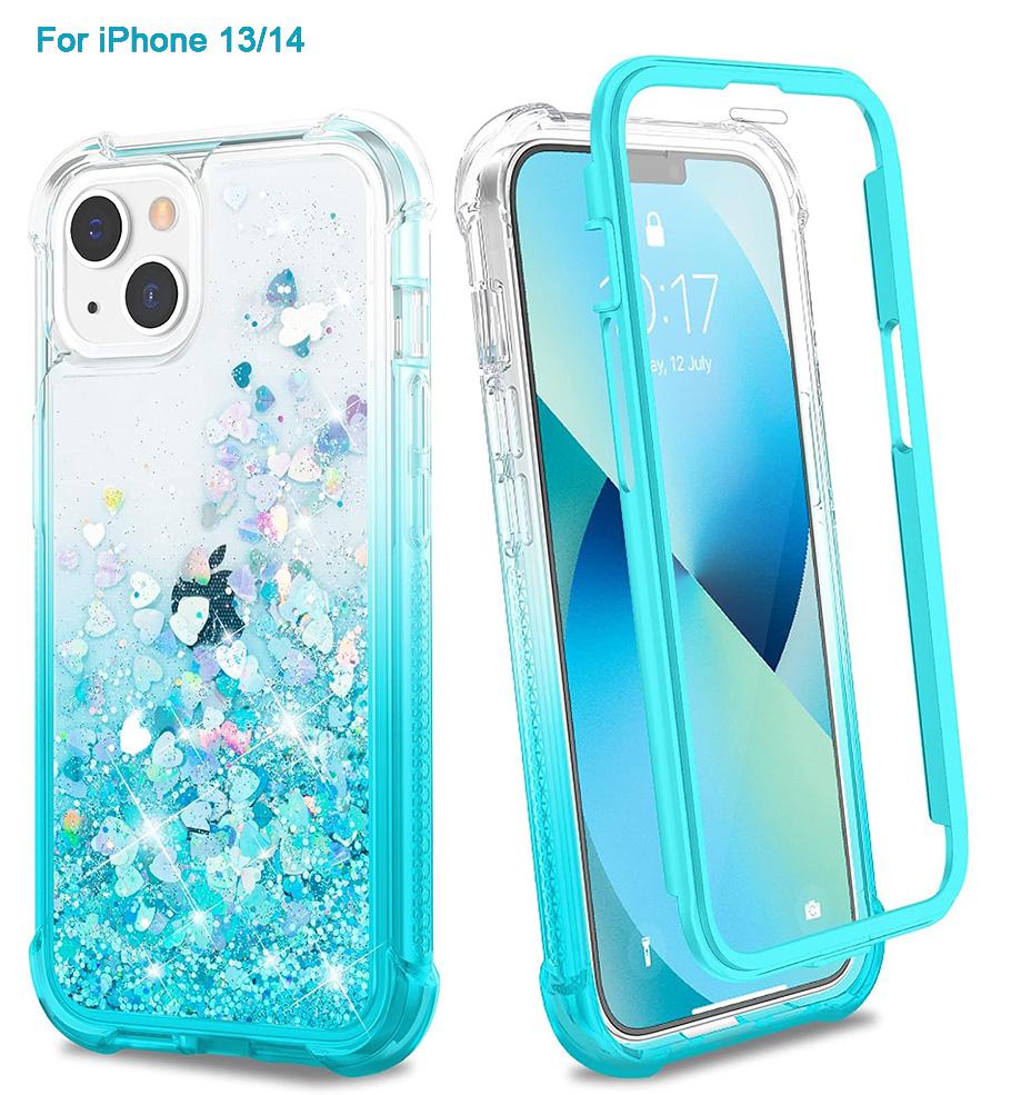 Phone case for iPhone 16 15 14 13 12 12Pro 11Protection Case, iPhone 6/6S/7/8 Case, iPhone SE 2022 Case, Glitter Case with Screen Protector, Full Body Rugged Liquid Shockproof Soft TPU Protective Phone Cover