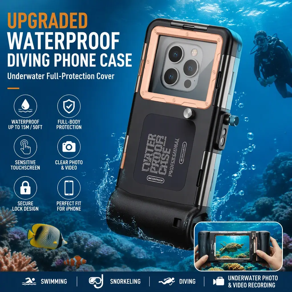 Waterproof Diving Phone Case for iPhone, Underwater Protector for Swimming & Outdoor Video Recording