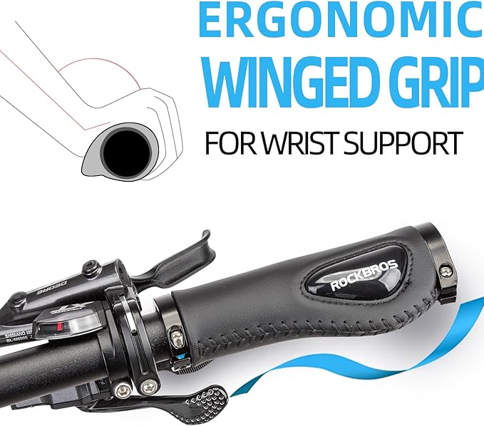 ROCKBROS Bike Handlebar Grips - Ergonomic Design, Soft Gel, Dual Lock-On, Secure Mount, Hex Wrench Included - 5.19 Inches for Mountain MTB Bikes, Electric Scooters, Rock Bros, Standard Size, Easy To Install, Reduces Hand Fatigue, End Caps, Mountain Mtb Mb