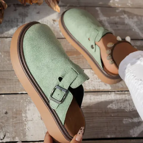 Women's Multi-Color Velvet Slip-On Shoes, Elegant Comfortable Large Size Single Button Design Casual Fashion Slippers for Spring & Fall, Daily Wear Shoes