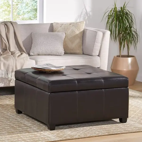 Nokaa 35 Inch Storage Ottoman Bench with Tufted Top, Large Square Footstool with Hidden Storage, Upholstered Living Room Ottoman for Seating, Foot Rest, and Organizer, Multi-Purpose Furniture for Bedroom, Entryway, and Home Decor