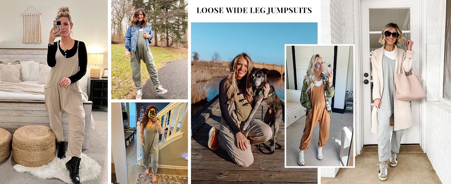 Naeduo Women's Y2K Jumpsuit Romper Stretchy Wide-Leg Harem Overalls with V-Neck Adjustable Straps Deep Pockets Casual Sleeveless Streetwear for Summer Basic Black Pants SpringStatements SpringStatements