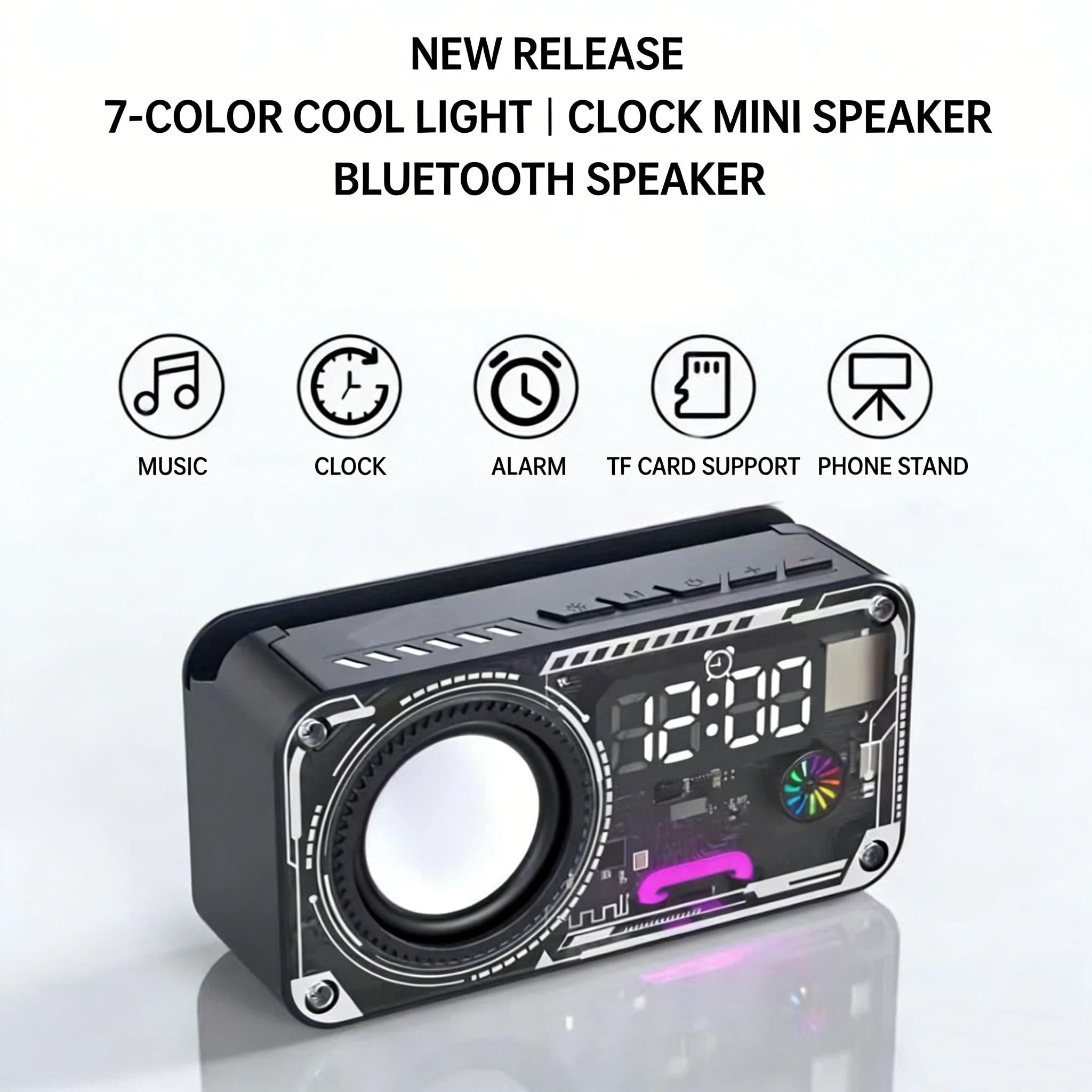 Transparent Mech Wireless Bluetooth-compatible Speaker with Phone Stand, RGB LED Night Light, Portable Stereo Sound System, Long Battery, Perfect Gift