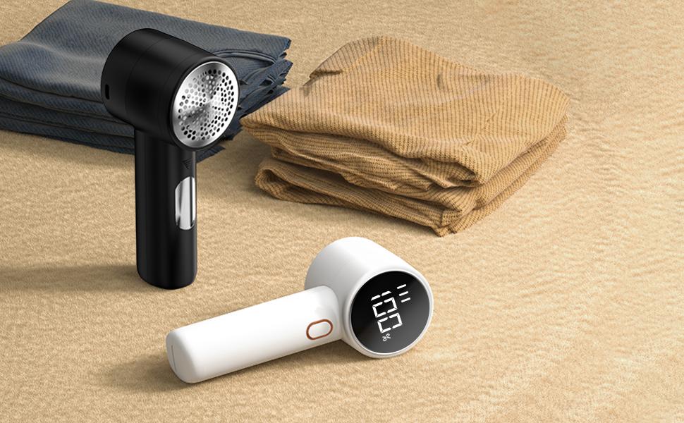 [Buy 1 Get 1]2026 New Lint Remover Free 6 Spare Blades Cordless Fabric Shaver Rechargeable Portable Sweater 3 Speeds Digital LED Display for Clothes Furniture Sweater Couch Blanket