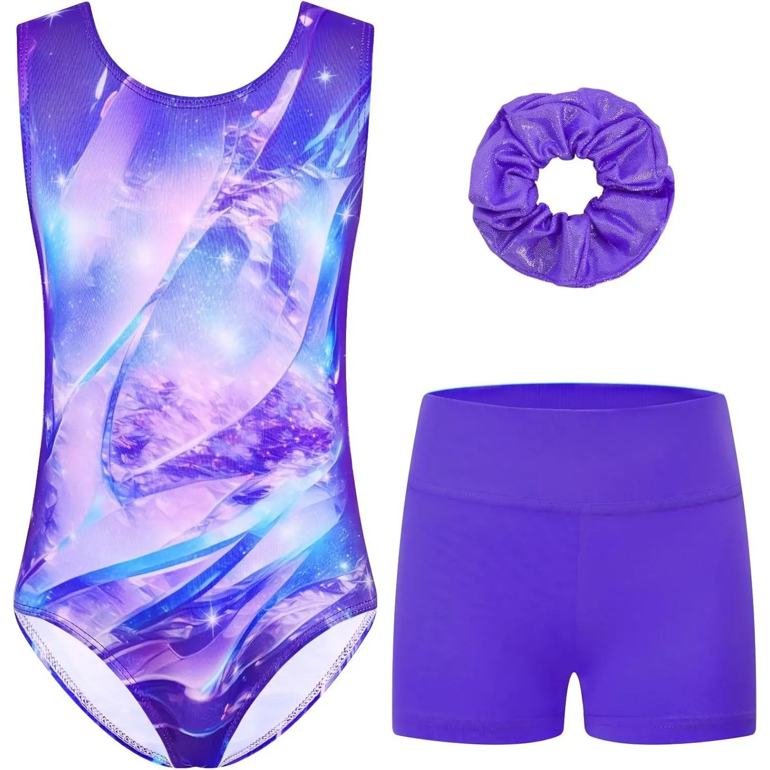 Girls Multicolor Sleeveless Gymnastics Leotard with Shorts(Gift)