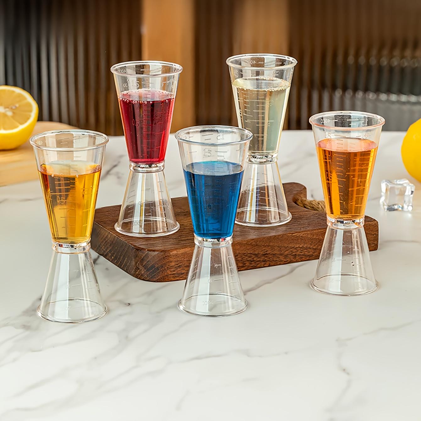 4pcs LON Professional Measuring Cups with Graduations - Food-Grade Plastic Measuring Cups with 0.68/1.35oz Scale - Heavy-Duty Bartender's Cocktail and Milkshake Measuring Cups - Precise Ounce and Milliliter Beverage Measuring Cups - Kitchenware