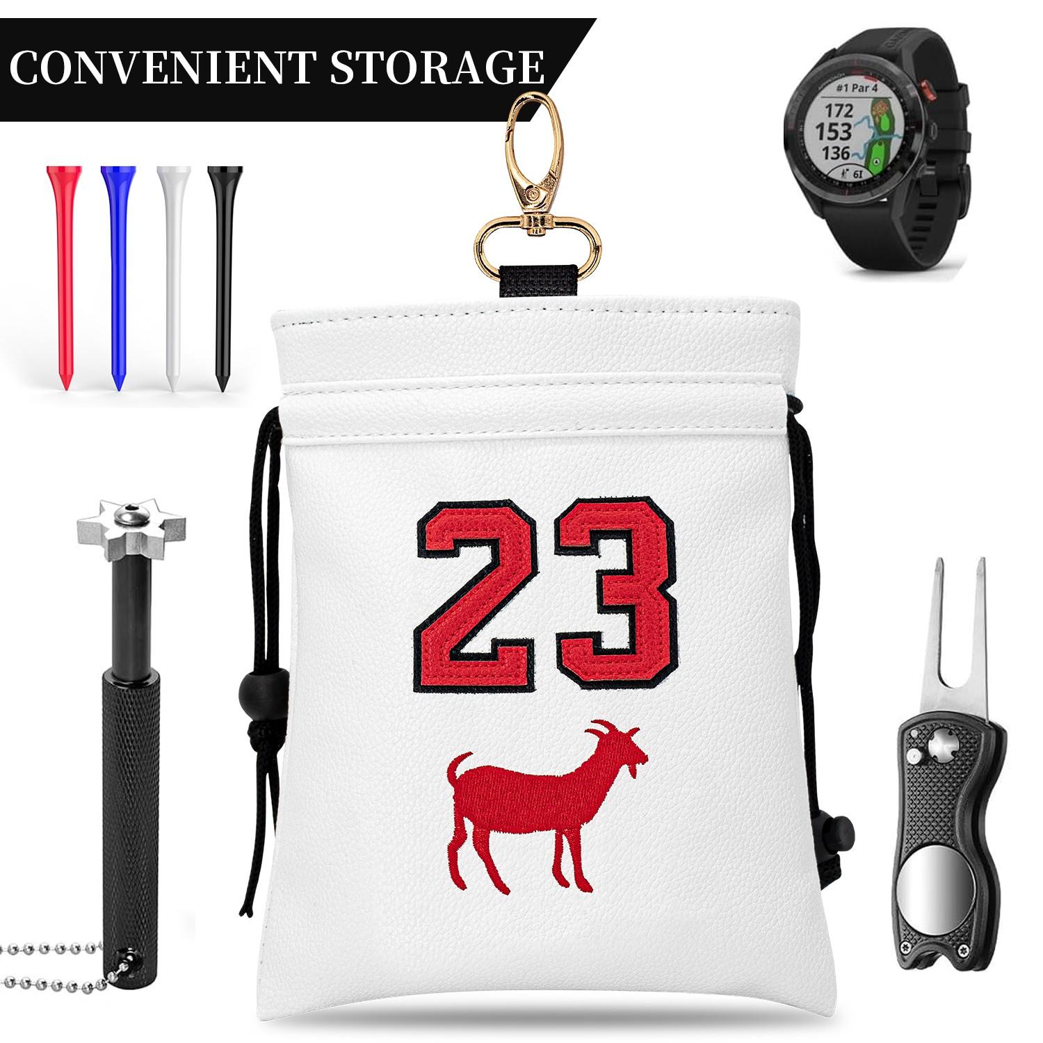 Portable Drawstring Golf Valuables Bag, Embroidered 'letter 23' Golf Ball Pouch, Durable Golf Storage Bag for Men Women Golfers