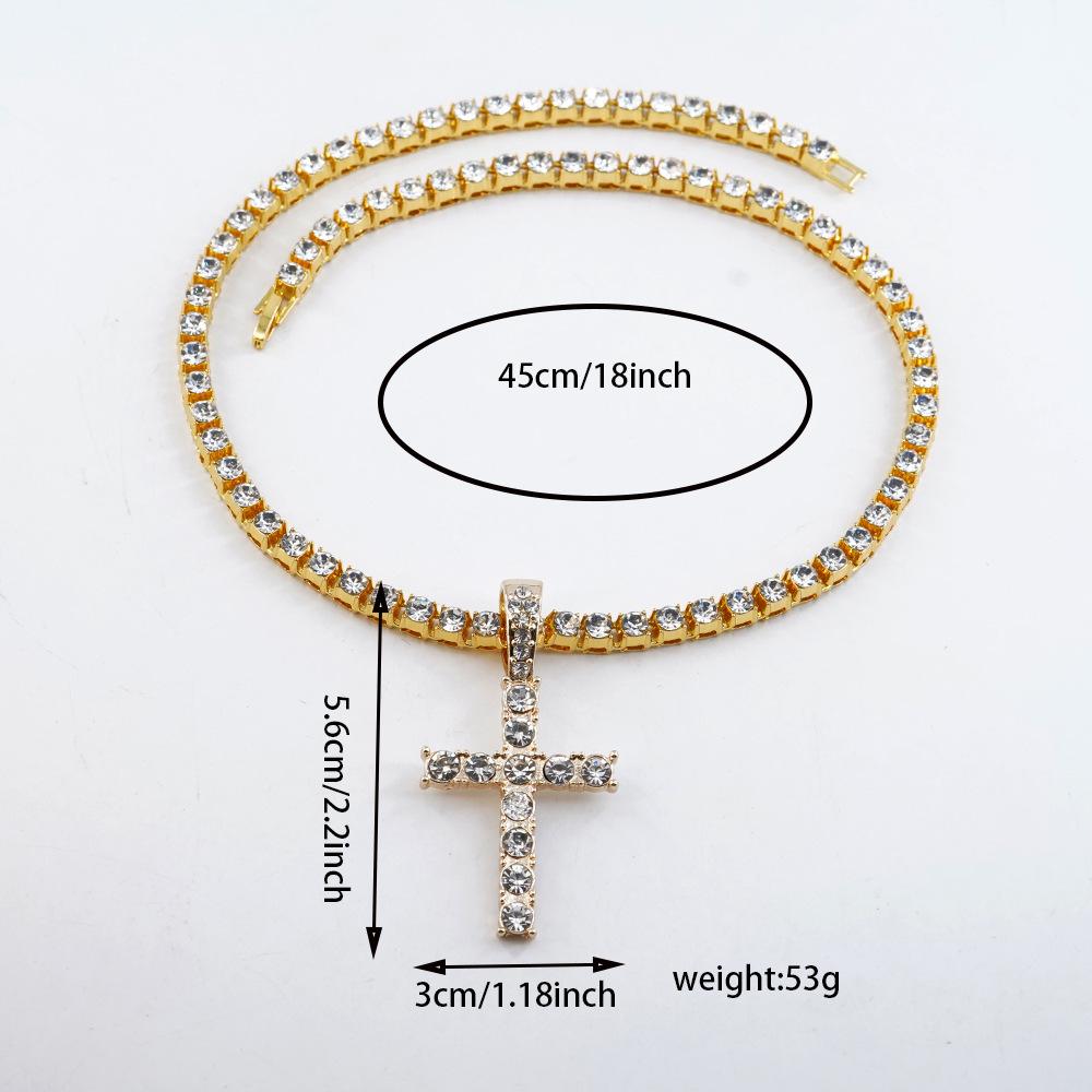 European and American style full-diamond cross pendant, personalized light luxury accessory jewelry, eco-friendly alloy vintage cross twisted necklace