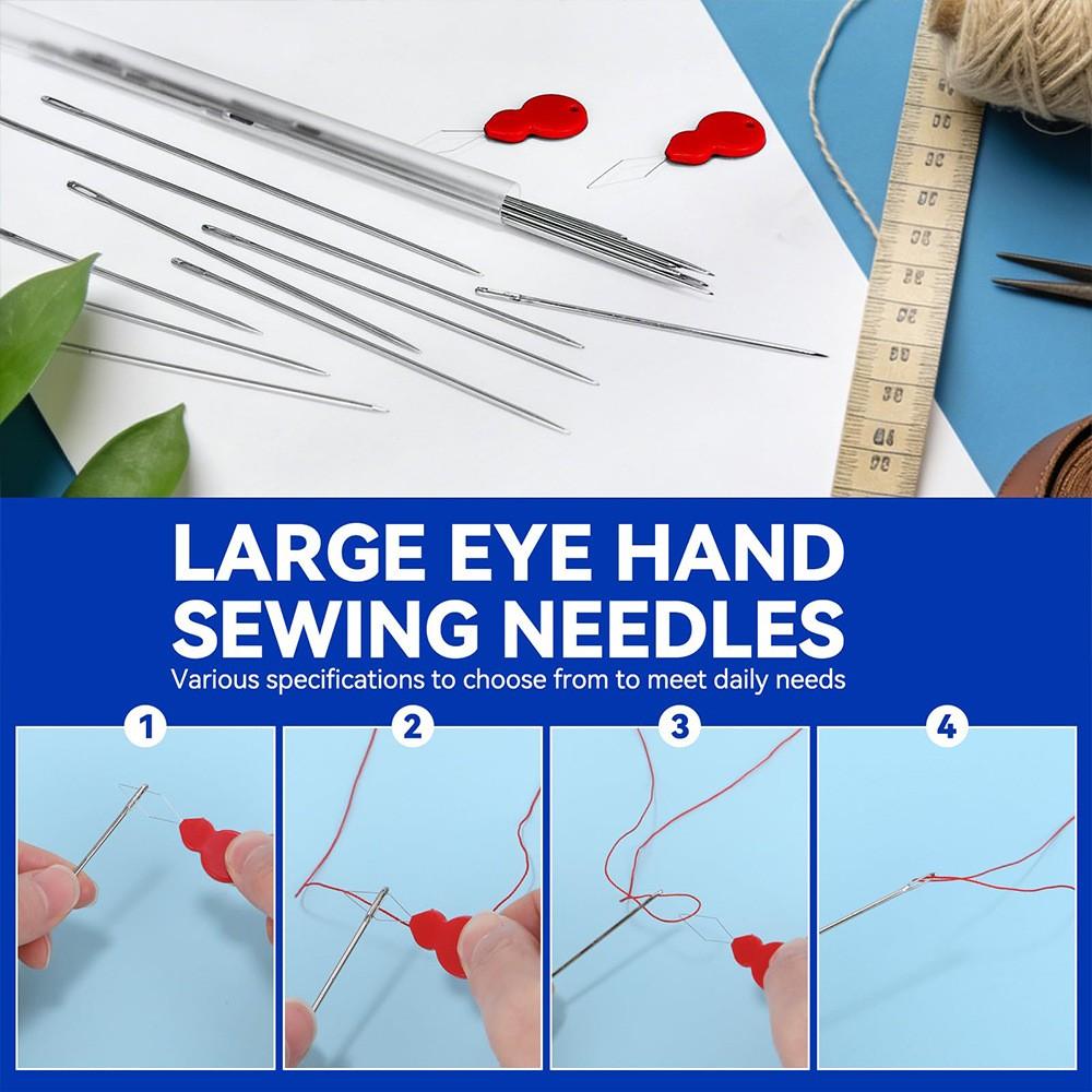 40pcs High-Quality Large-Eye Needles for Hand Sewing, Includes 1 Threading Tool + 1 Needle Holder, 6 Sizes, Embroidery Needles
