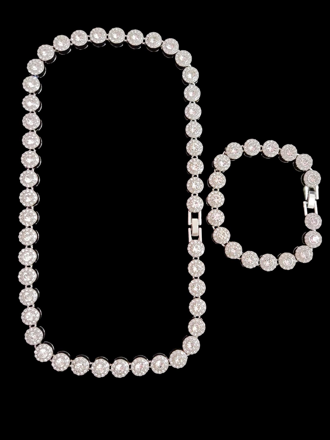 Men Women Hip Hop Round Necklace Bracelet Set, Punk Fashion Jewelry Gift, Zinc Alloy Synthetic Gemstone, Unisex Accessory, Fashionable Jewelry Set